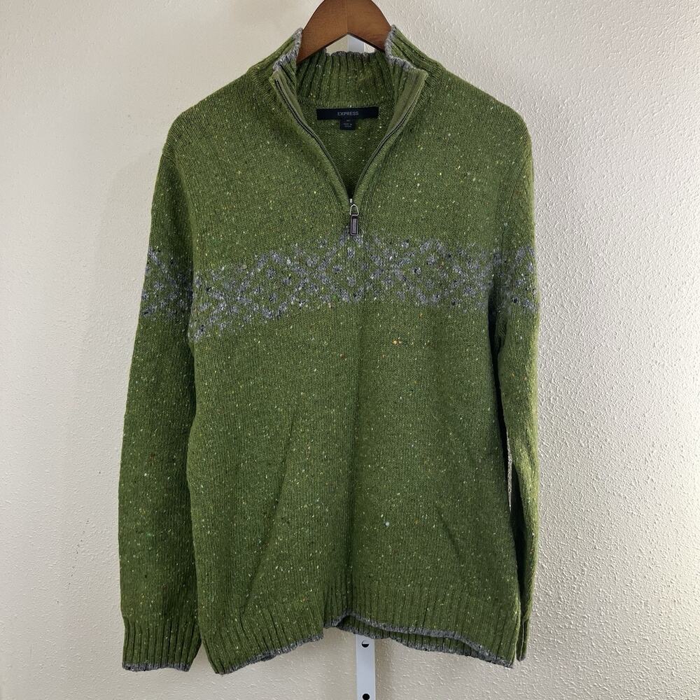 Express Wool Fair Isle 1/4 Zip Sweater Mens M Medium Fisherman Made In Japan 90s